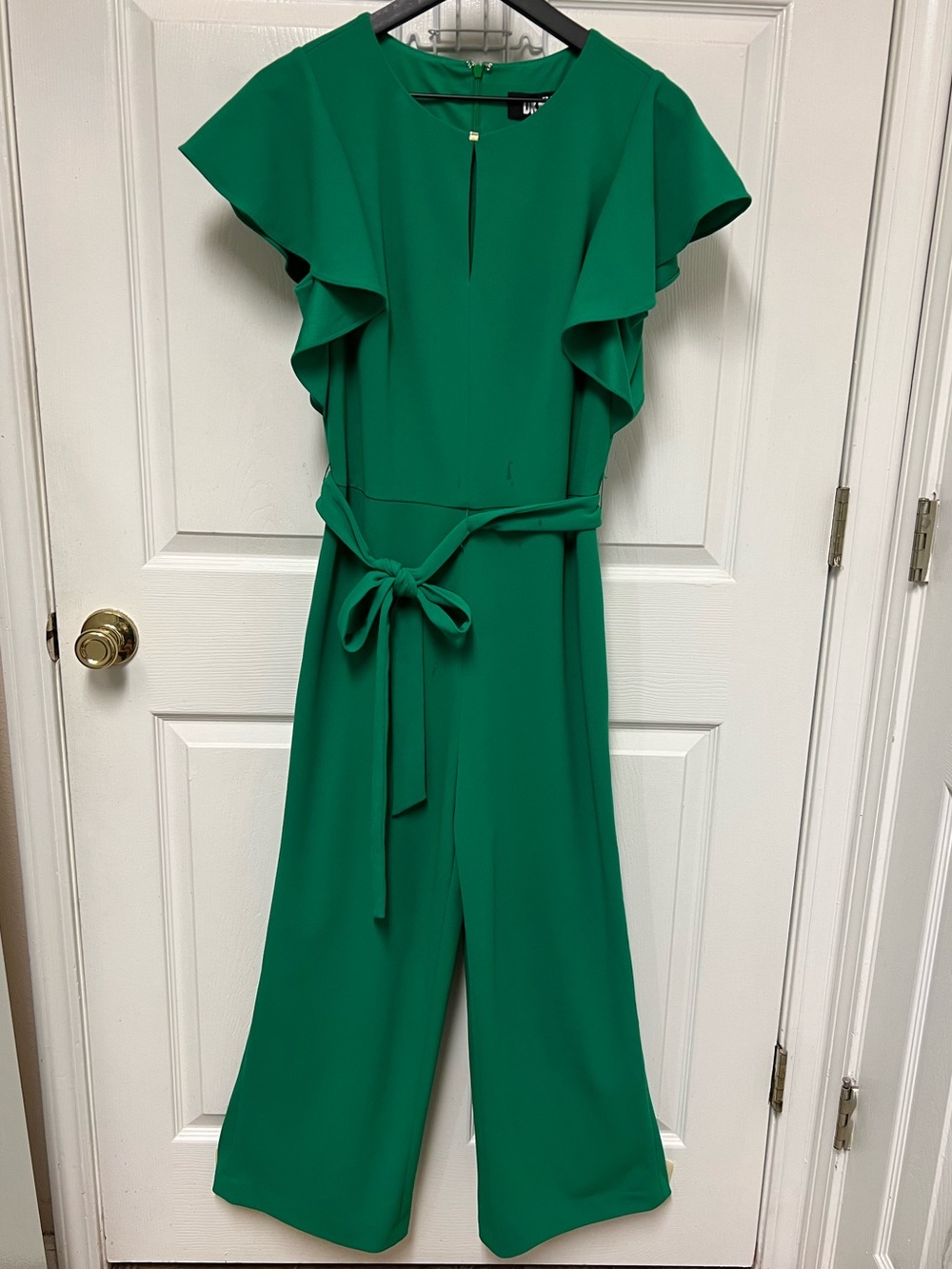 DKNY Green Ruffled Sleeve Jumpsuit with Waist Tie